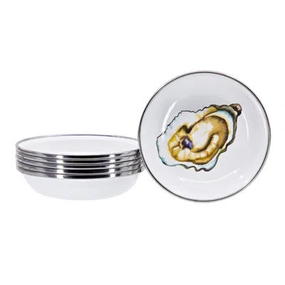Golden Rabbit Enamelware Oyster 4 Oz. Tasting Dishes, Set Of 6 In Blue;gold
