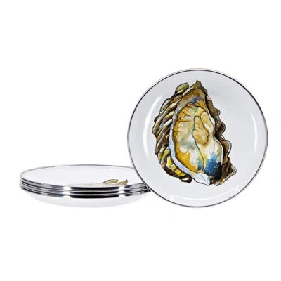 Golden Rabbit Enamelware Oyster 5.75" Appetizer Plates, Set Of 4 In Multi