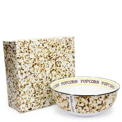 Golden Rabbit Enamelware Popcorn Popcorn Bowl In Brown;white;yellow