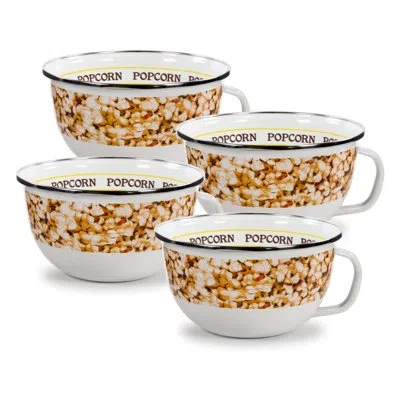 Golden Rabbit Enamelware Popcorn Set Of 4 Sharing Bowls In Brown;yellow