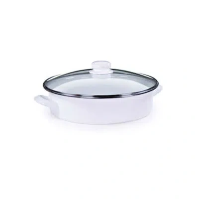 Golden Rabbit Enamelware Saute Pan With Lid In Solid White Textured