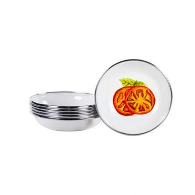 Golden Rabbit Enamelware Tomatoes 4 Oz. Tasting Dishes, Set Of 6 In Red