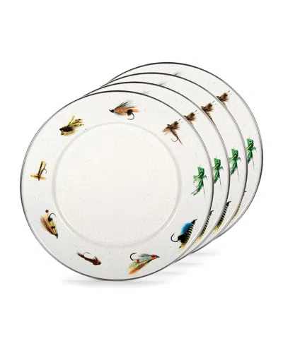 Golden Rabbit Fishing Fly Dinner Plates, Set Of 4