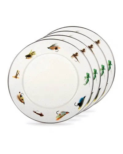 Golden Rabbit Fishing Fly Sandwich Plates, Set Of 4 In White