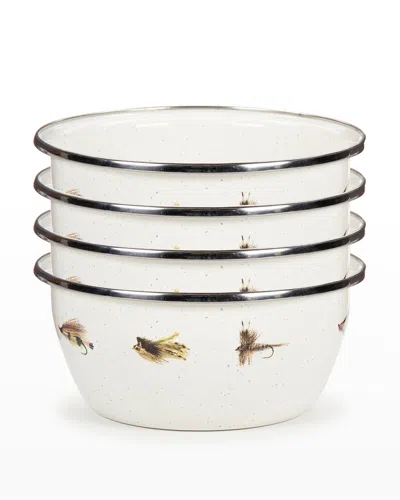 Golden Rabbit Fly Fishing Salad Bowls, Set Of 4 In White