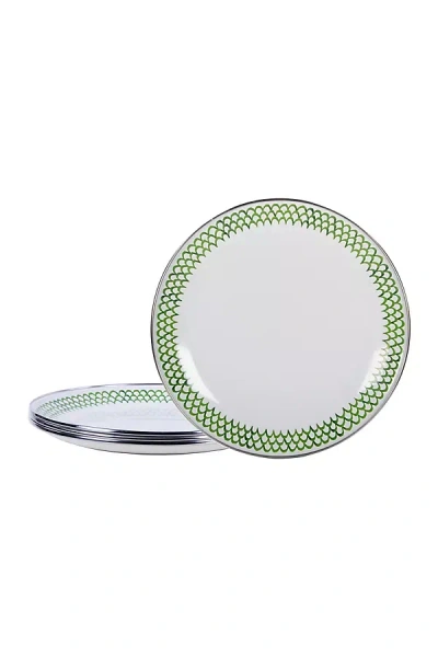 Golden Rabbit Green Scallop Enamelware Plates, Set Of 4