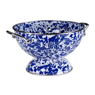 Golden Rabbit Grey Swirl Medium Colander In Cobalt Swirl