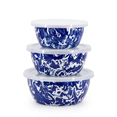 Golden Rabbit Grey Swirl Nesting Bowls In Cobalt Swirl