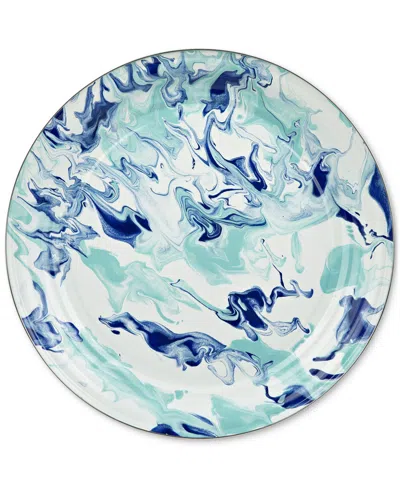 Golden Rabbit Lagoon Enameled Steel Large Serving Tray In Green