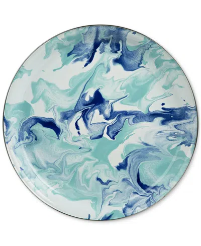 Golden Rabbit Lagoon Enameled Steel Medium Serving Tray In Blue