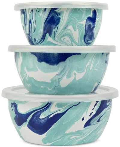 Golden Rabbit Lagoon Enameled Steel Nesting Bowls, Set Of 3 In Multi