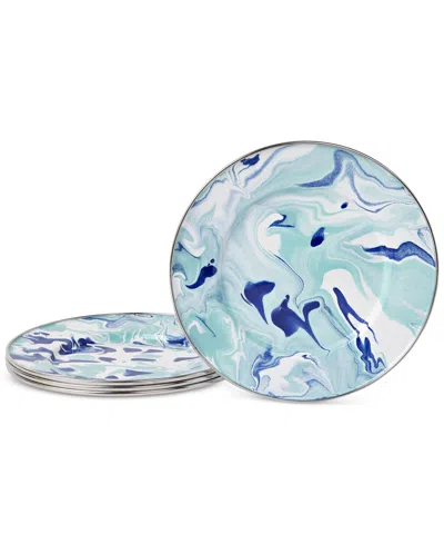 Golden Rabbit Lagoon Enameled Steel Sandwich Plates, Set Of 4 In Multi