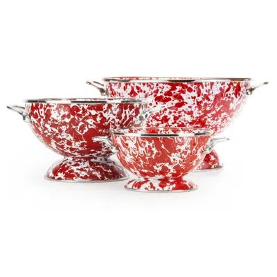 Golden Rabbit Red Swirl Set Of Colanders