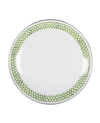 Golden Rabbit Scallop Enamelware Dinner Plates, Set Of 4 In Green