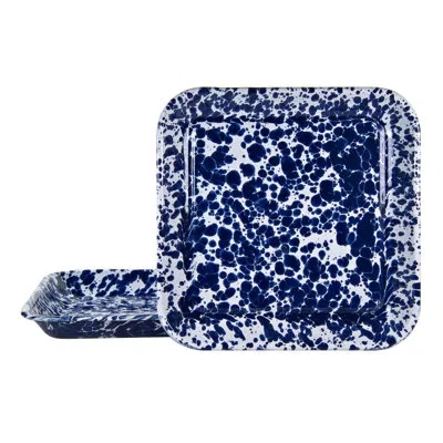 Golden Rabbit Set Of 2 Cobalt Swirl Square Trays In Blue