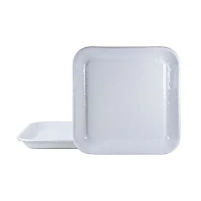 Golden Rabbit Set Of 2 Solid Black Square Trays In Solid White Textured