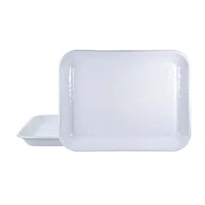 Golden Rabbit Set Of 2 Solid White Quarter Sheet Trays In Blue