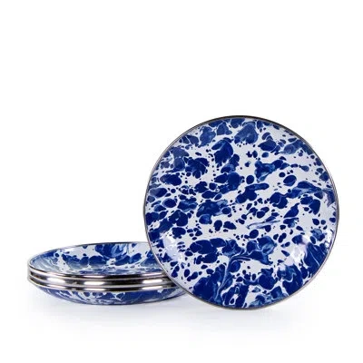 Golden Rabbit Set Of 4 Cobalt Swirl Appetizer Plates In Blue