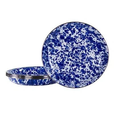 Golden Rabbit Set Of 4 Grey Swirl Pasta Plates In Cobalt Swirl