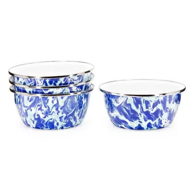 Golden Rabbit Set Of 4 Ocean Salad Bowls In Blue;white