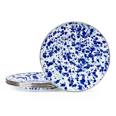 Golden Rabbit Set Of 4 Ocean Sandwich Plates In Blue