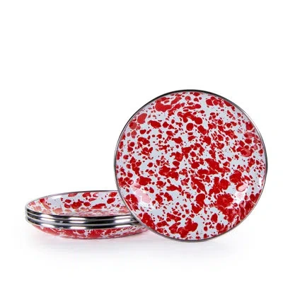 Golden Rabbit Set Of 4 Red Swirl Appetizer Plates