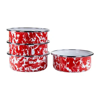 Golden Rabbit Set Of 4 Red Swirl Soup Bowls