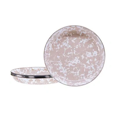 Golden Rabbit Set Of 4 Taupe Swirl Pasta Plates In Pink