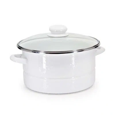 Golden Rabbit Solid 6 Quarts Non-stick Enamelware Stock Pot In White