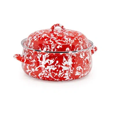 Golden Rabbit Swirl 4 Qt. Porcelain Oval Dutch Oven With Lid In Red Swirl