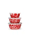 Golden Rabbit Swirl Enamelware Collection Nesting Bowls, Set Of 3 In Red