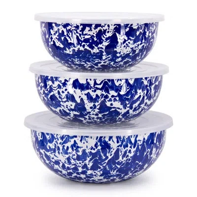 Golden Rabbit Taupe Swirl Mixing Bowls In Cobalt Swirl