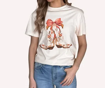 Golden Rose Co Coquette Bow And Floral Boot Colors Tee In Ivory In White