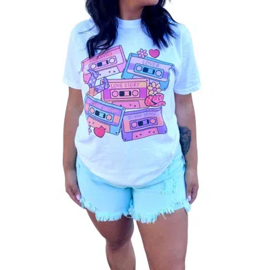 Golden Rose Co Love Song Cassettes Vintage Graphic Short Sleeve Tee In White