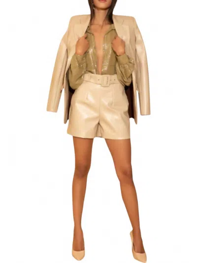 Golden Selena Faux Leather Long Shorts In Cream In Nude