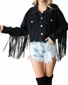 Golden Spencer Fringe Denim Jacket In Black In Black