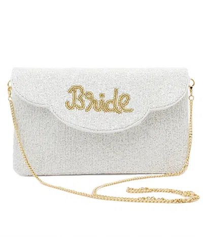 Golden Stella Bride Scallop Beaded Clutch In Seed Bead White