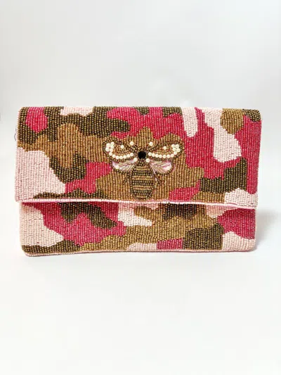 Golden Stella Women's Bee Beaded Clutch In Pink Camo In Multi