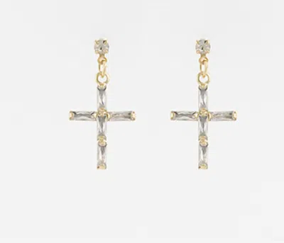Golden Stella Women's Pave Cross Earrings In Gold