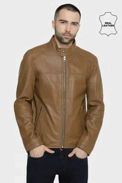 Pre-owned Goldensleather Genuine Lambskin Leather Classic Bomber Biker Zipper Jacket For Men