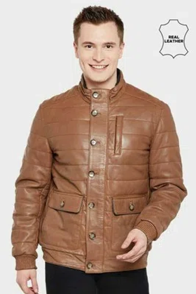 Pre-owned Goldensleather Genuine Quilted Lambskin Leather Two Flip Pocket Bomber Jacket For Men