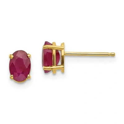 Pre-owned Goldia 14k 6x4 Oval July/ruby Post Earrings In Yellow