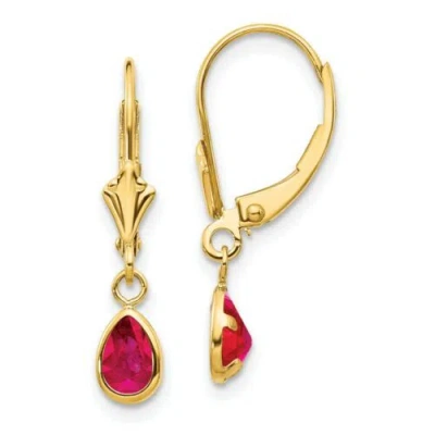 Pre-owned Goldia 14k 6x4mm Ruby/july Leverback Earrings In Red