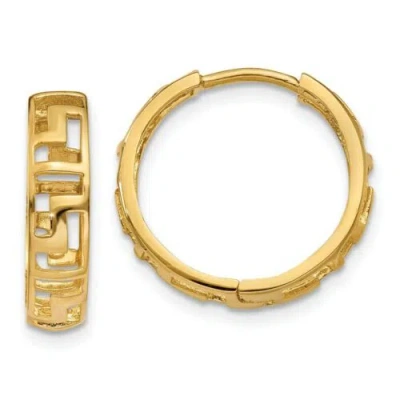 Pre-owned Goldia 14k Greek Key Hinged Hoop Earrings In Yellow