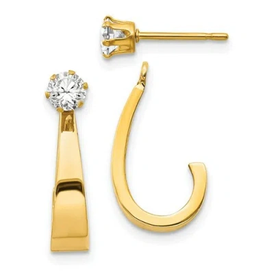 Pre-owned Goldia 14k J Hoop With Cz Stud Earring Jackets In Yellow