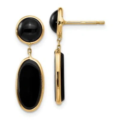 Pre-owned Goldia 14k Onyx Oval Dangle Post Earrings In Yellow