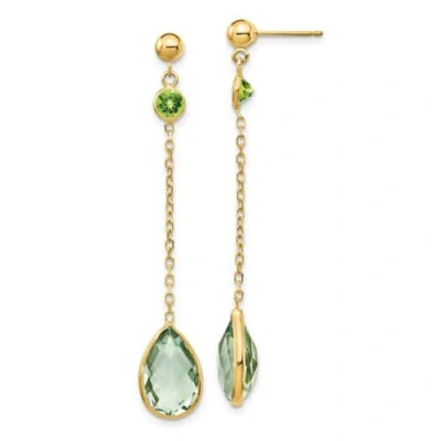 Pre-owned Goldia 14k Peridot And Green Quartz Post Earrings In Yellow