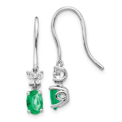 Pre-owned Goldia 14k White Gold 1/8ct Diamond & Emerald Shepherd Hook Earrings