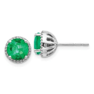 Pre-owned Goldia 14k White Gold Diamond & Emerald Post Earrings