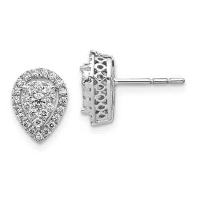 Pre-owned Goldia 14k White Gold Teardrop Cluster Diamond Post Earrings